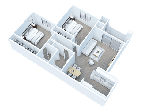 Floor plan for 2 beds, 1 bath, 853 sqft